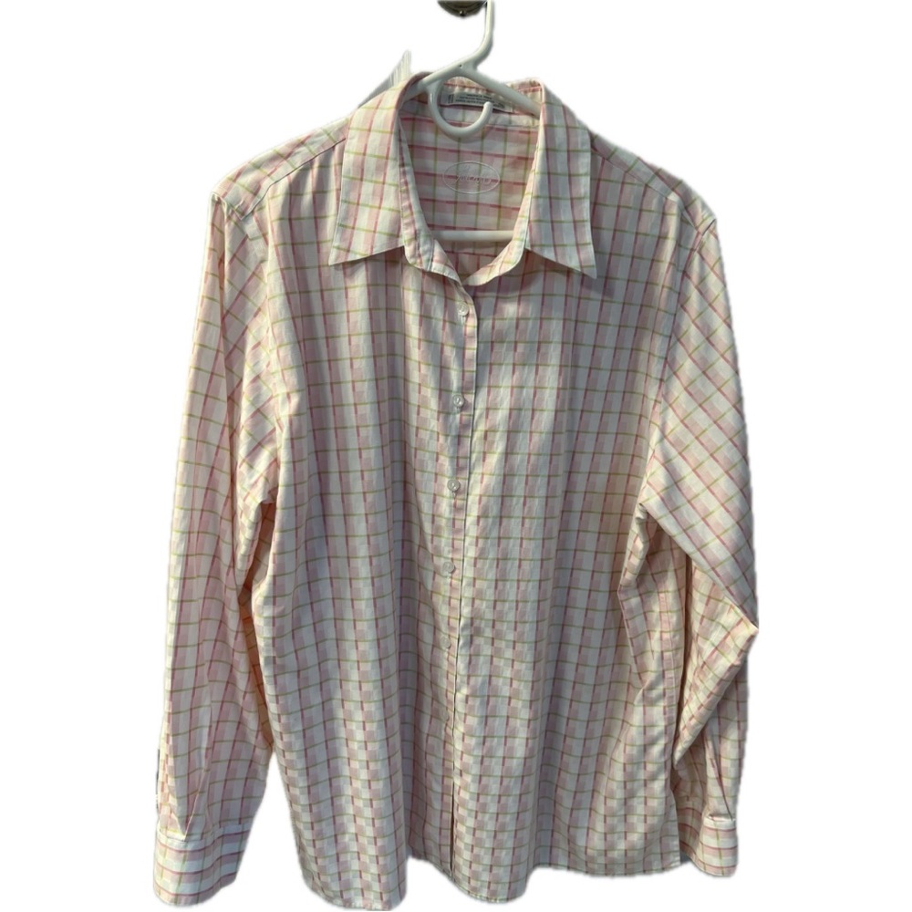 Fox Croft pink/green plaid wrinkle-free blouse, size 18.  Good used condition.